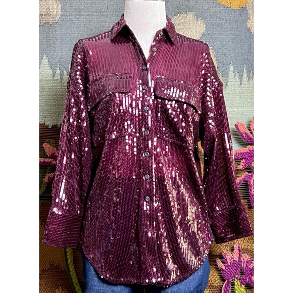 Anthropologie Pilcro Sequined Shirt XXS